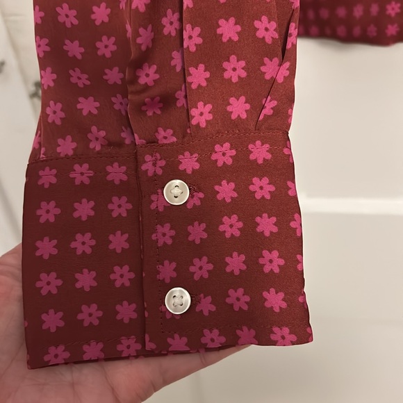 Red Patterned Button-Up Pajama Top - Picture 6 of 7